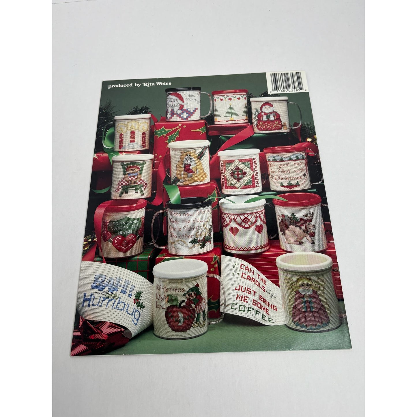 American School of Needlework Cross Stitch Pattern Christmas Mugs Cowboy Snowman