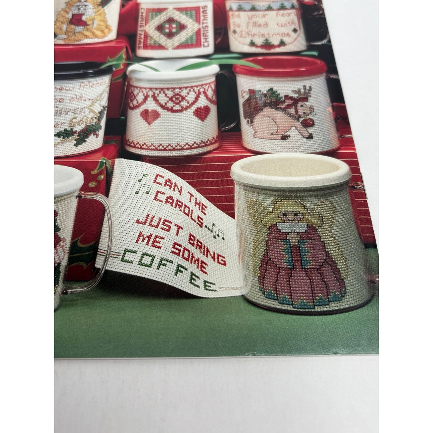 American School of Needlework Cross Stitch Pattern Christmas Mugs Cowboy Snowman