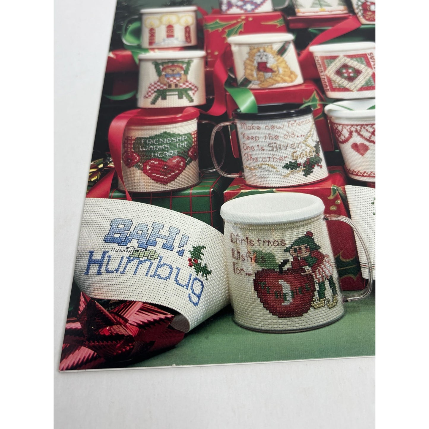 American School of Needlework Cross Stitch Pattern Christmas Mugs Cowboy Snowman