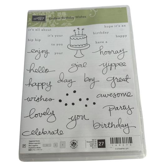 Stampin Up Endless Birthday Wishes Photopolymer Stamp Set 27 Cursive Sentiments