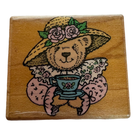 Hero Arts Rubber Stamp Teatime Teddy Bear With Hat Teacup Tea Party Invitation