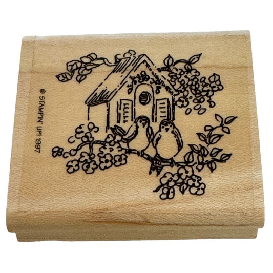 Stampin Up Rubber Stamp Birdhouse Love Birds Couple on Tree Branch Card Making