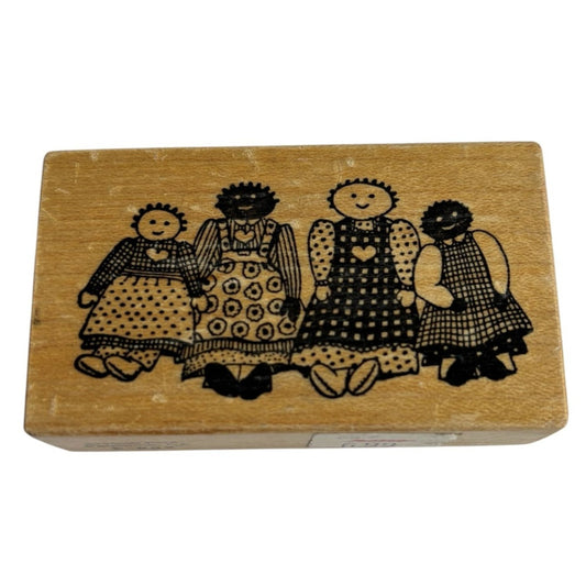 PSX Wood Mounted Rubber Stamp Four Rag Dolls in a Row Card Making Craft E882