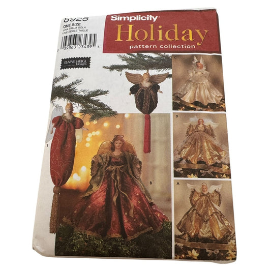 Simplicity Sewing Pattern 8925 Christams Tree Topper Angel Ornament Holidays UC