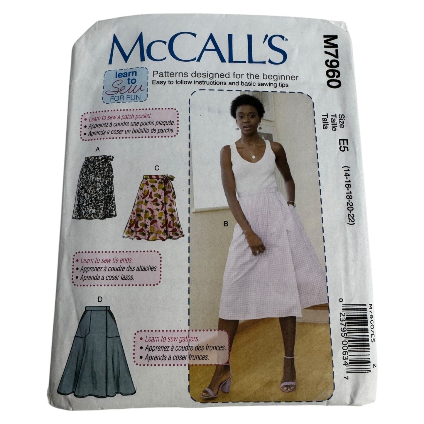 McCalls Sewing Pattern M7960 Skirt 14 16 18 20 22 Easy Learn to Sew Beginner UC