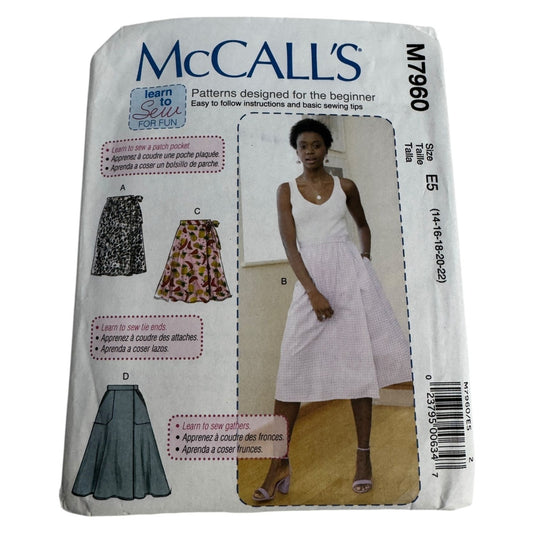 McCalls Sewing Pattern M7960 Skirt 14 16 18 20 22 Easy Learn to Sew Beginner UC