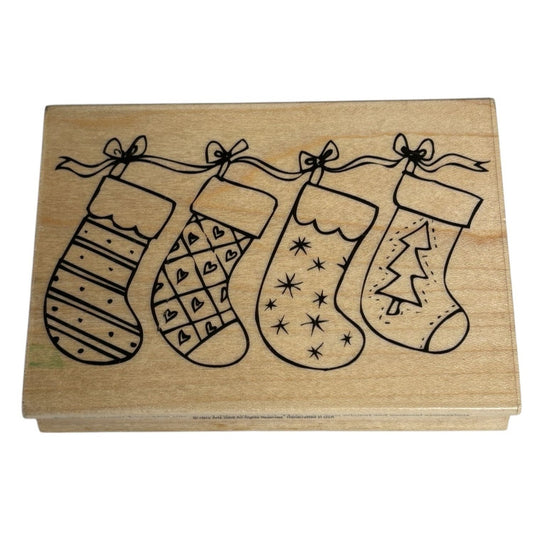 Hero Arts Rubber Stamp Christmas Stockings in Row Family Holidays Card Making