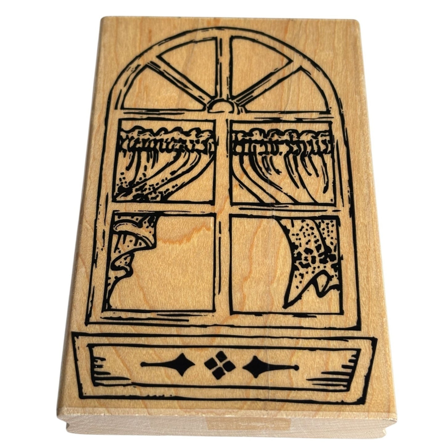 Stampendous Rubber Stamp Quaint Windowbox Window with Curtains Flower Box Craft