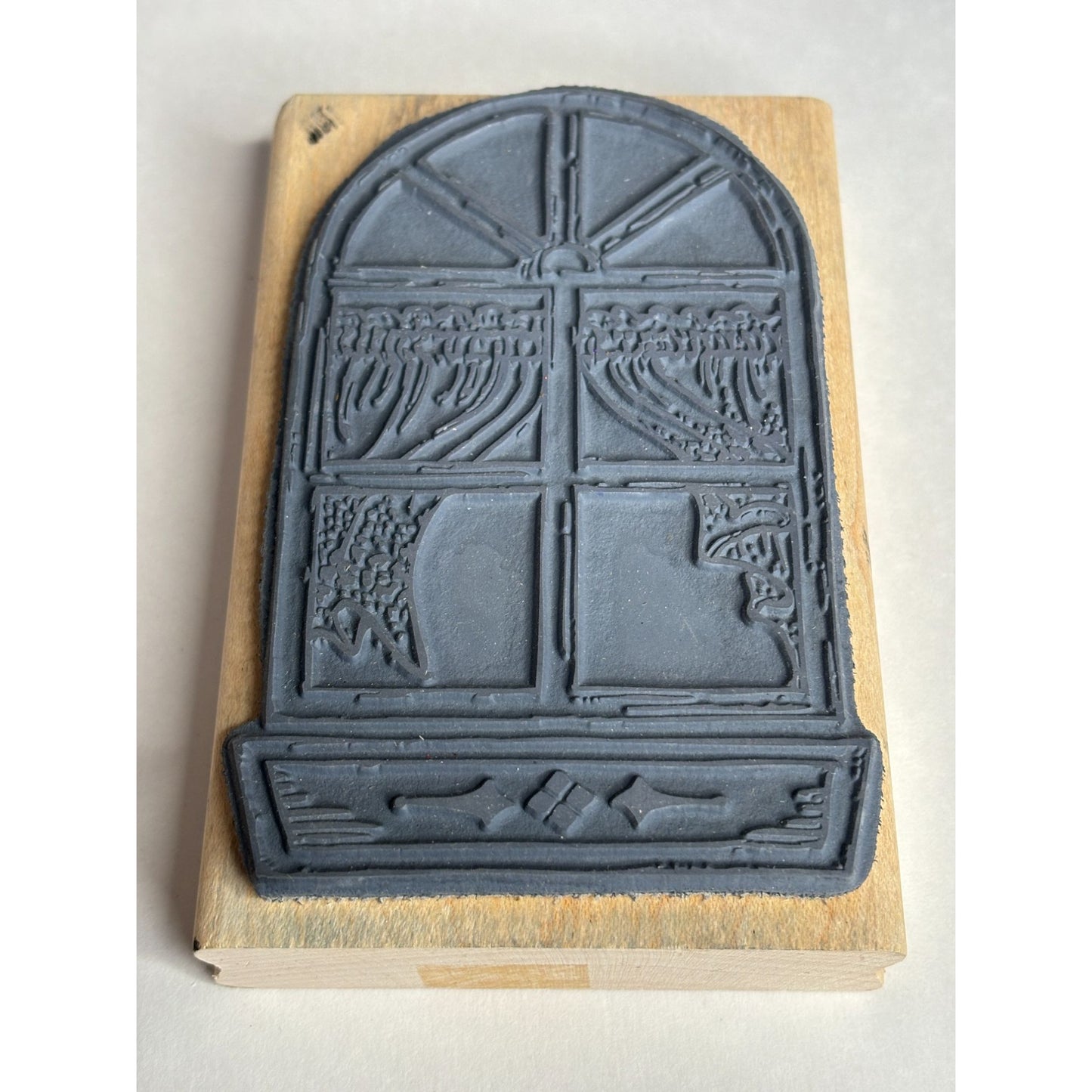 Stampendous Rubber Stamp Quaint Windowbox Window with Curtains Flower Box Craft