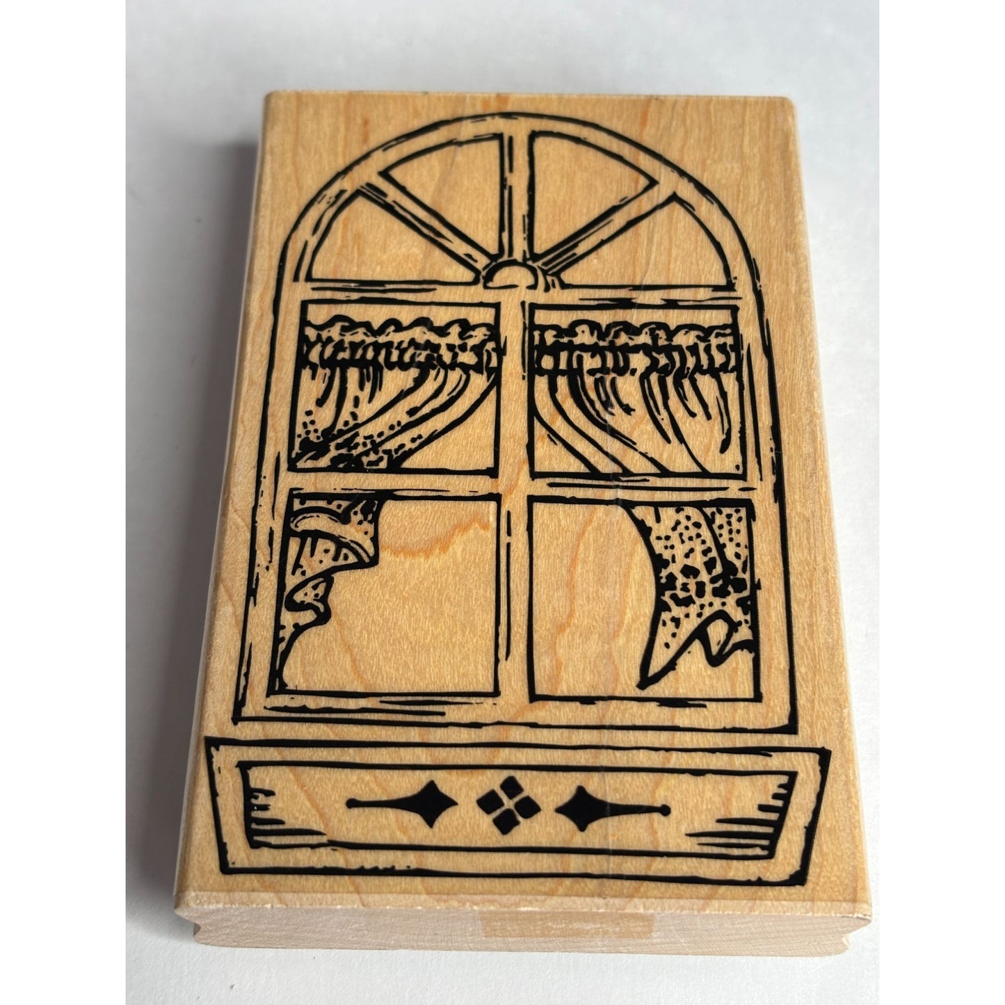 Stampendous Rubber Stamp Quaint Windowbox Window with Curtains Flower Box Craft