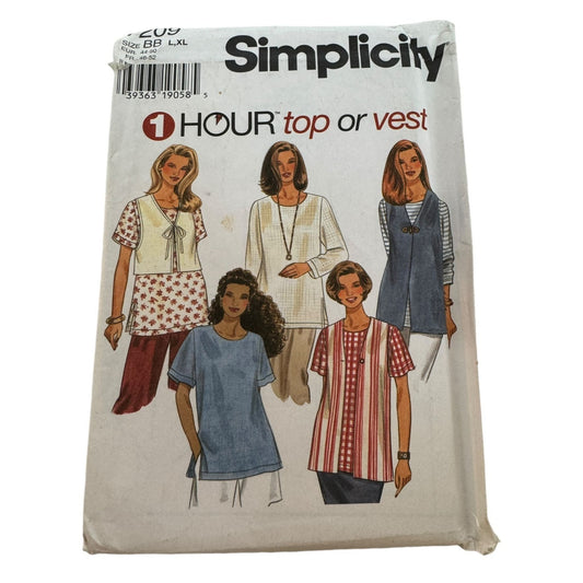 Simplicity Sewing Pattern 7209 Easy Top Shirt Vest Scoop Neckline L XL 18-24 UC