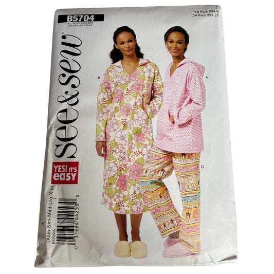 Butterick See and Sew Sewing Pattern B5704 Nightshirt Pajamas Pants Easy XS-XL