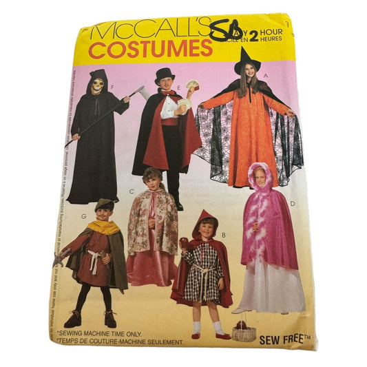 McCalls Sewing Pattern 2854 Halloween Costumes Cape Witch Magician Kids 2-12 UC