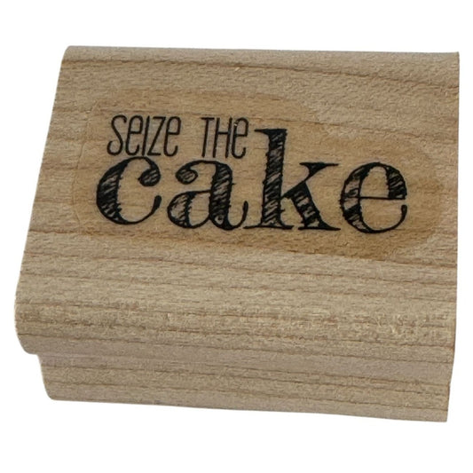 Stampin Up Rubber Stamp Seize the Cake Funny Birthday Card Making Word Sentiment