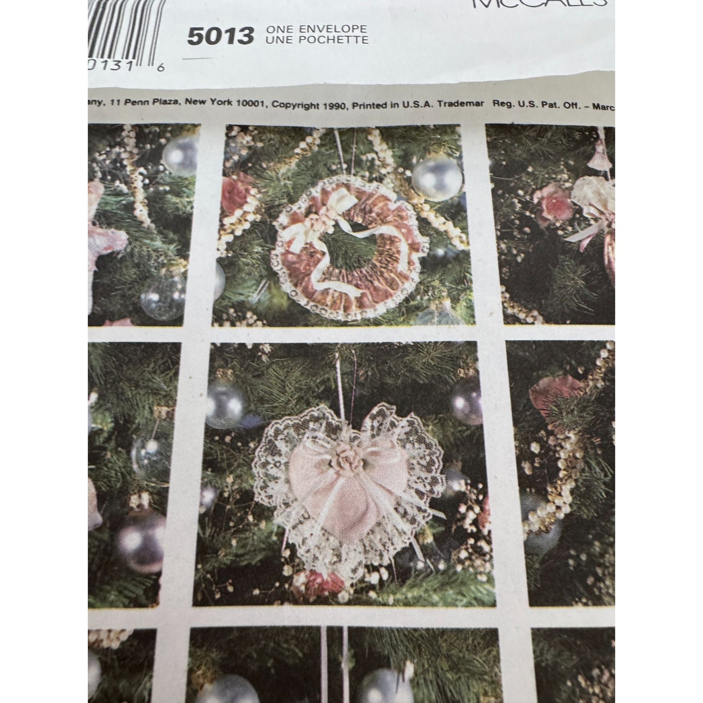 McCalls Crafts Sewing Pattern 5013 Holiday Lace Christmas Ornaments Cat Bear UC