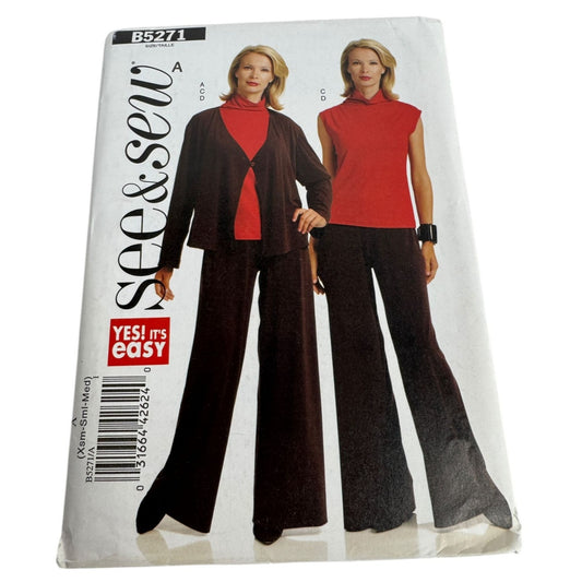 Butterick Sewing Pattern B5271 See and Sew Work Jacket Top Pants Sizes XS S M UC