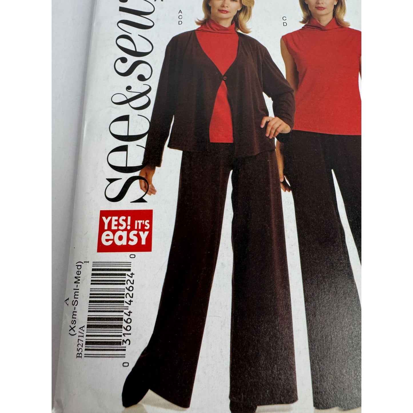 Butterick Sewing Pattern B5271 See and Sew Work Jacket Top Pants Sizes XS S M UC