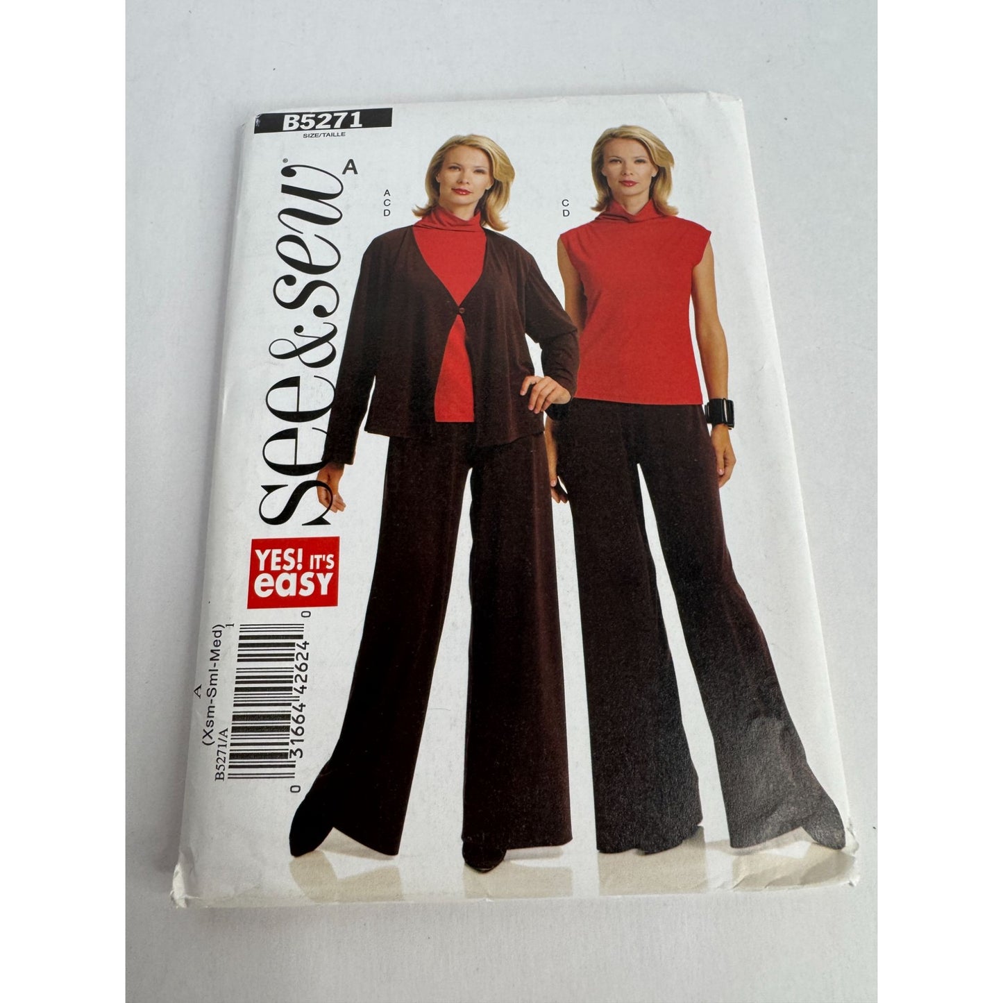 Butterick Sewing Pattern B5271 See and Sew Work Jacket Top Pants Sizes XS S M UC