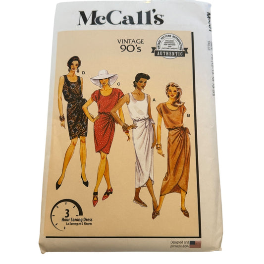 McCalls Sewing Pattern M8501 3-Hour Sarong Dress Two Lengths Misses 12-20 Uncut