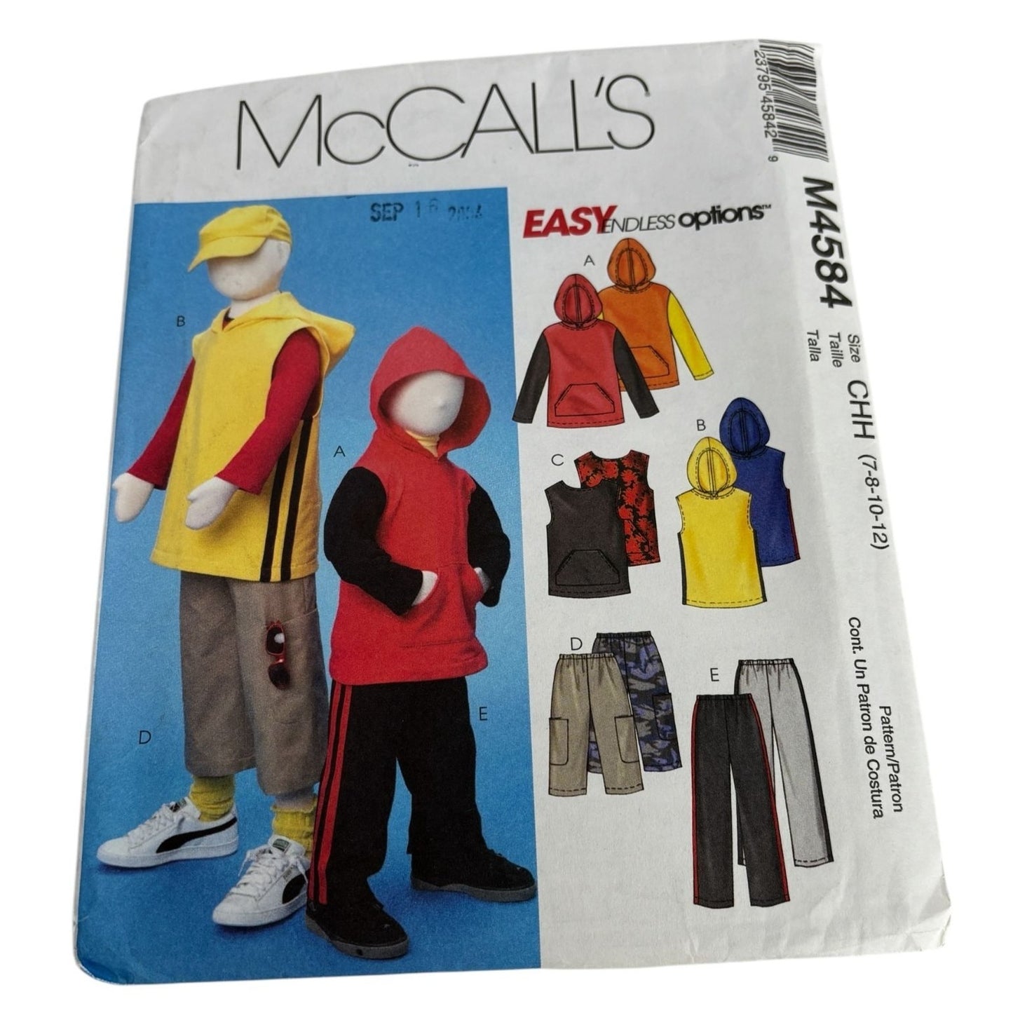 McCalls Sewing Pattern M4584 Boys Sports Outfit Casual Sweatshirt 7 8 10 12 Easy