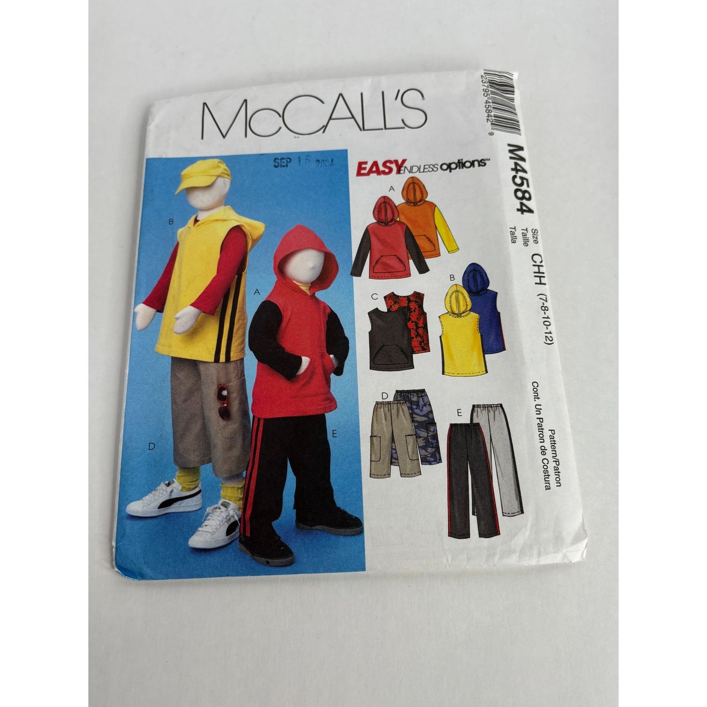 McCalls Sewing Pattern M4584 Boys Sports Outfit Casual Sweatshirt 7 8 10 12 Easy