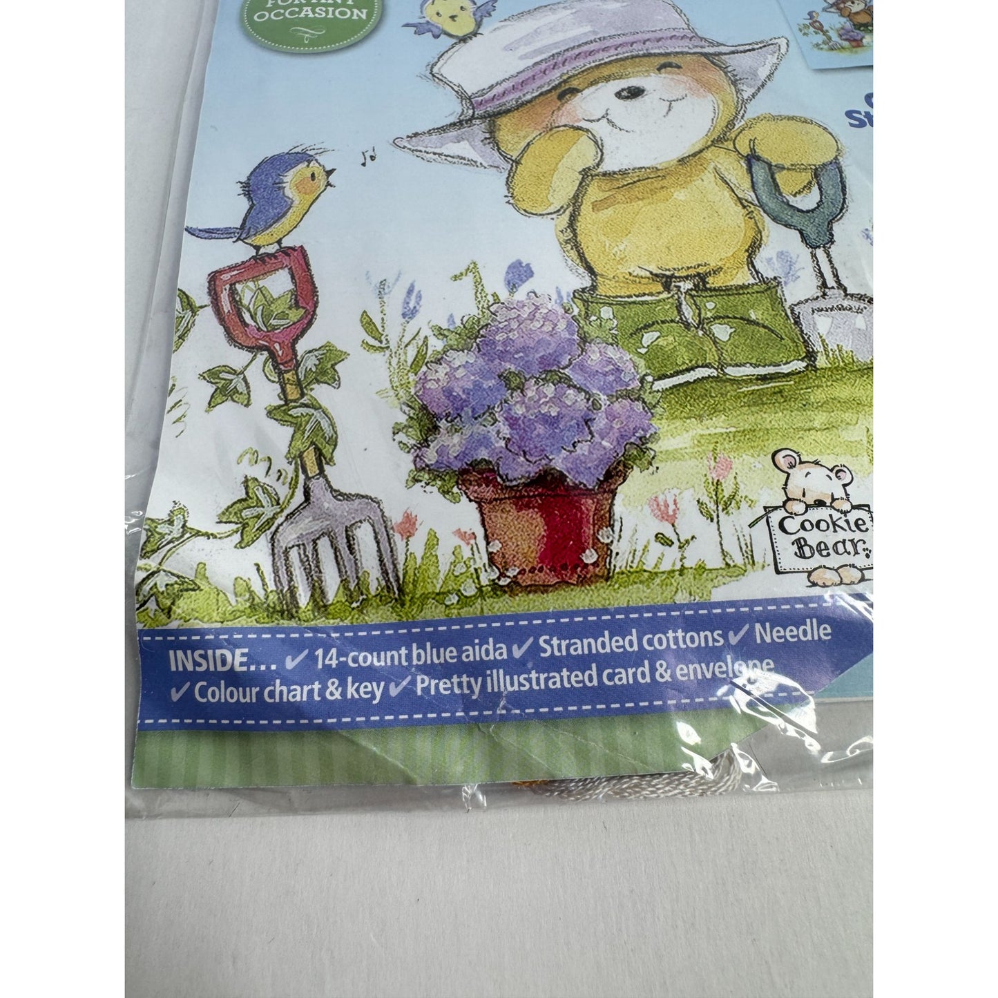 Springtime Garden Cross Stitch Kit Cookie Bear Gardening Theme Gretting Card Kid