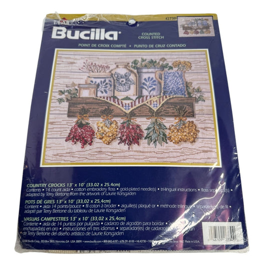 Bucilla Country Crocks Counted Cross Stitch Kit Pattern 13" X 10" Stoneware