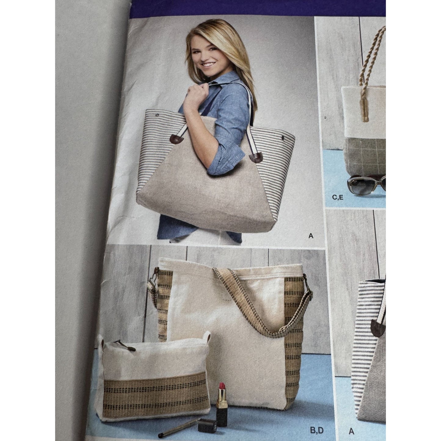 Simplicity Sewing Pattern 1387 Tote Bag Travel Pockets Assorted Sizes Uncut