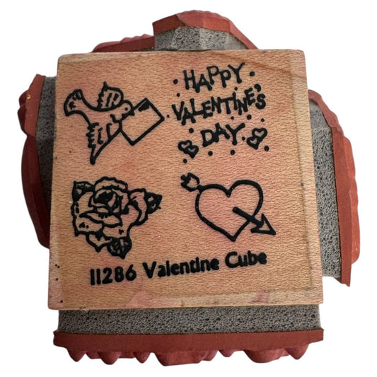 Happy Valentines Day Rubber Stamp Cube Heart Arrow Dove Mail Rose Card Making