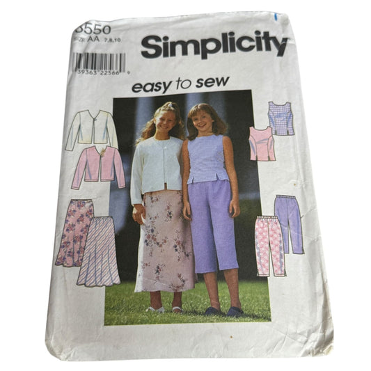 Simplicity Sewing Pattern 8550 Girls Jacket Top Skirt Pants Sizes 7 8 10 Easy UC