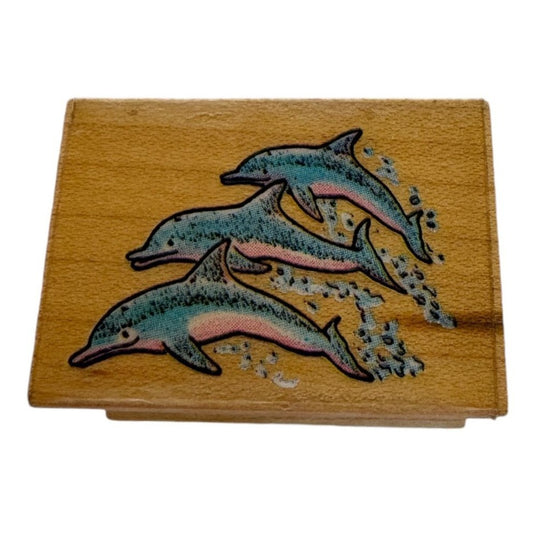 All Night Media Rubber Stamp Leaping Dolphins Trio Ocean Animals Sea Life Small