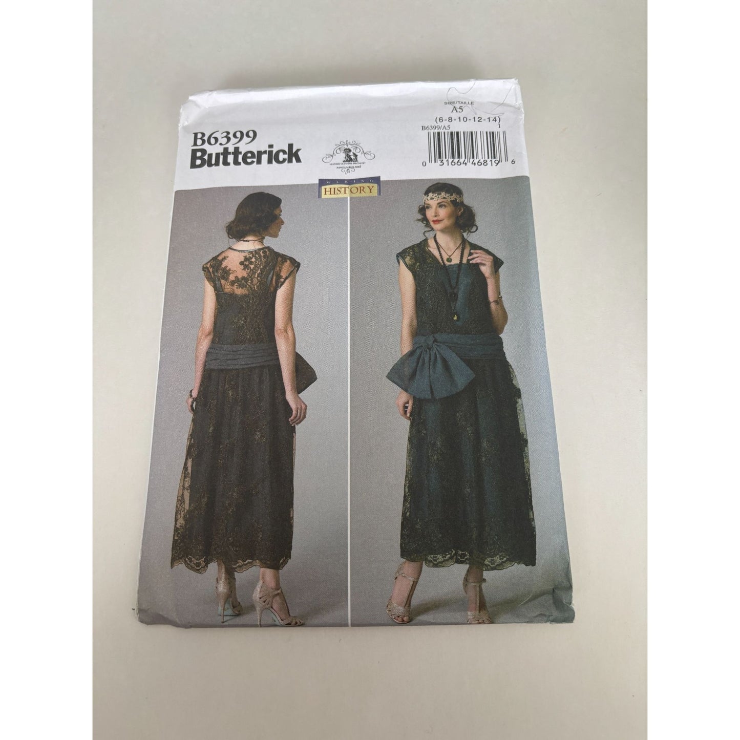 Butterick Sewing Pattern B6399 Drop Waist Dress Historical 1920 Flapper Costume