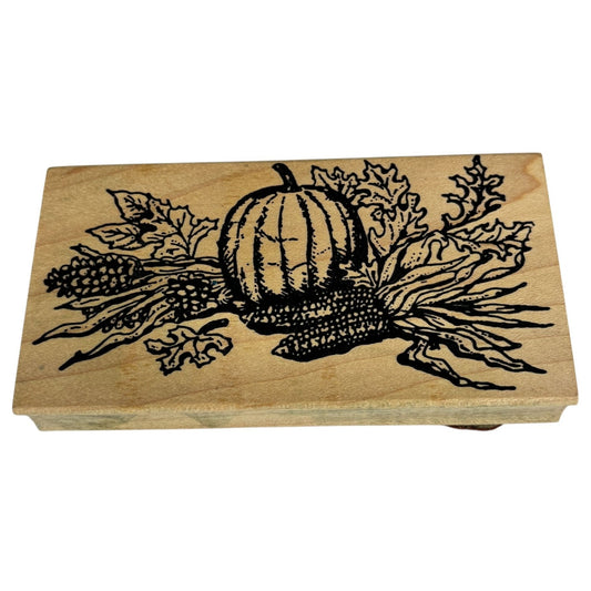 Northwoods Rubber Stamp Autumn Harvest Pumpkin and Leaves Fall Thanksgiving Card