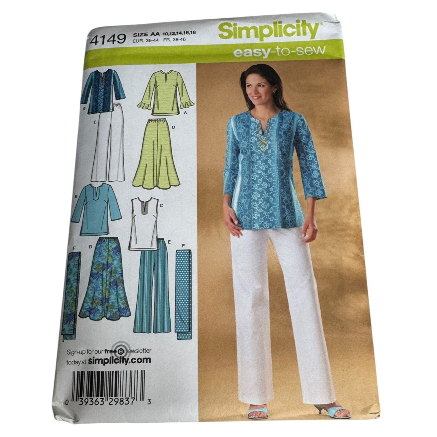 Simplicity Sewing Pattern 4149 Skirt Pants Tunic Scarf Cruise Outfit 10-18 Uncut