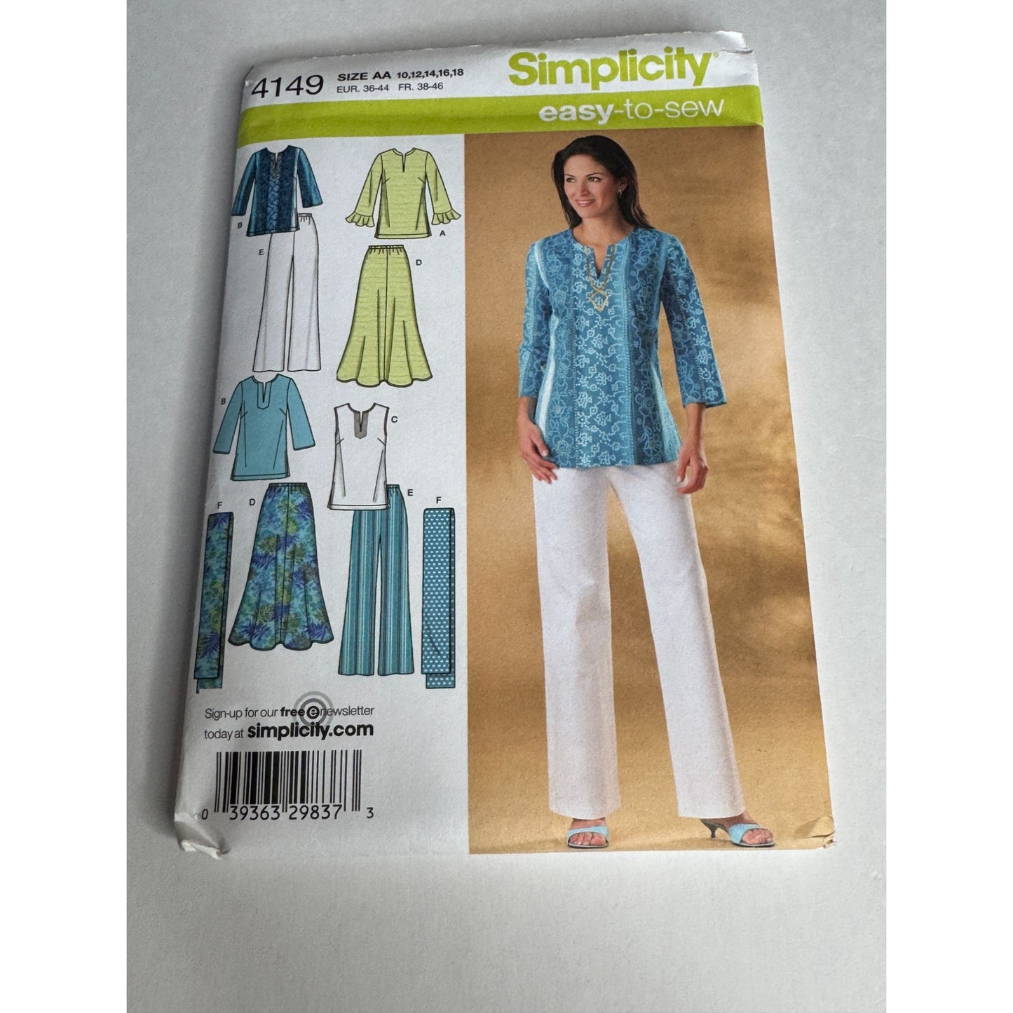 Simplicity Sewing Pattern 4149 Skirt Pants Tunic Scarf Cruise Outfit 10-18 Uncut