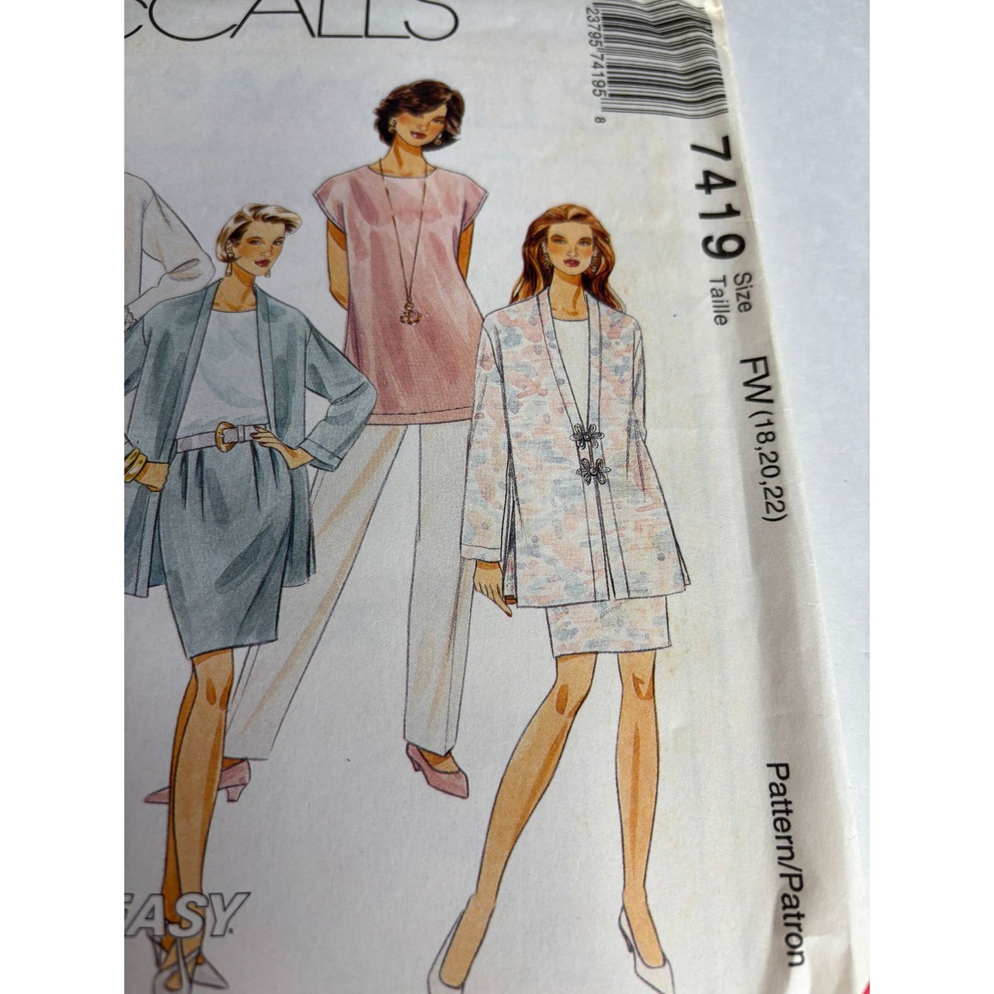 McCalls Sewing Pattern 7419 Cardigan Tunic Top Pants Skirt Wardrobe 18 20 22 UC