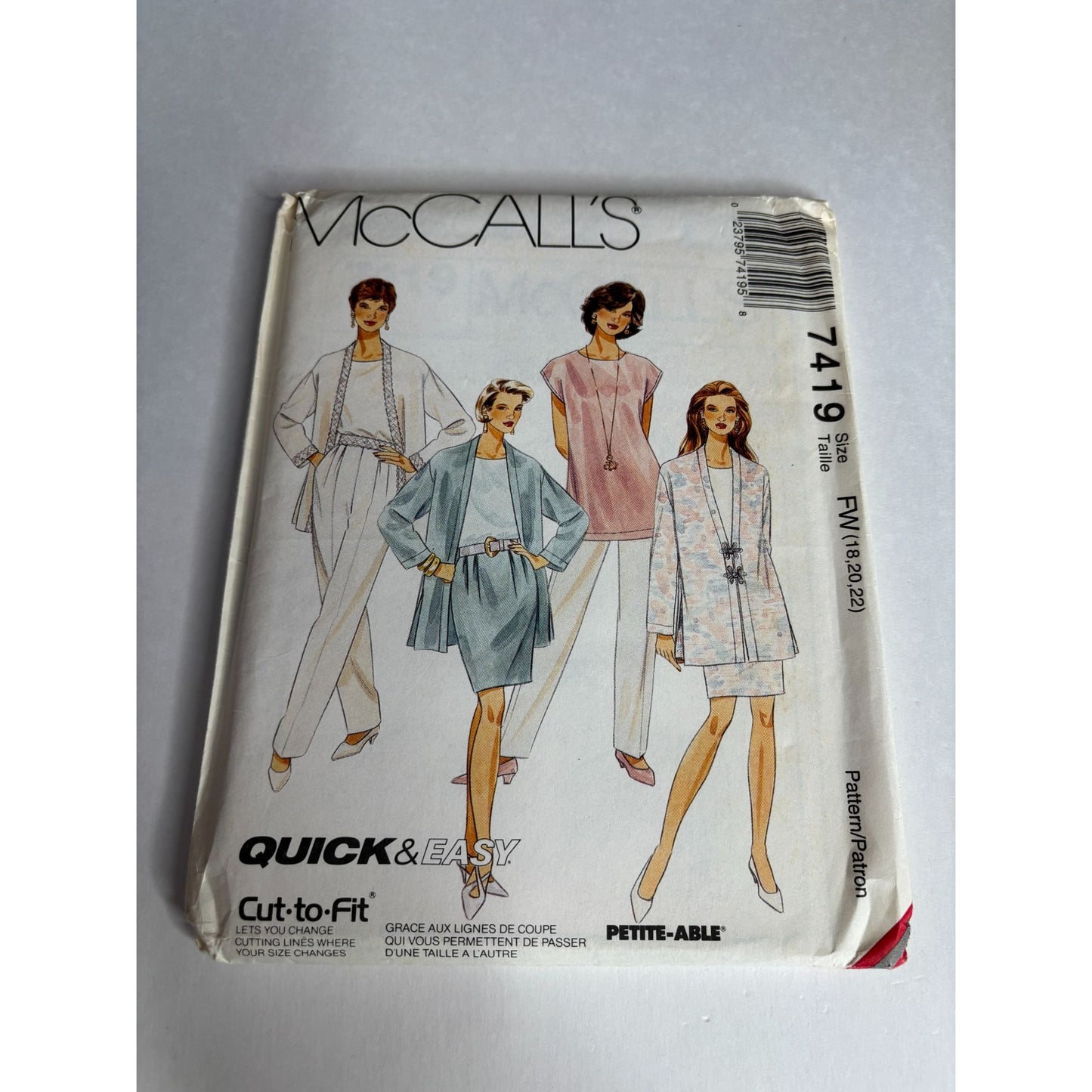 McCalls Sewing Pattern 7419 Cardigan Tunic Top Pants Skirt Wardrobe 18 20 22 UC