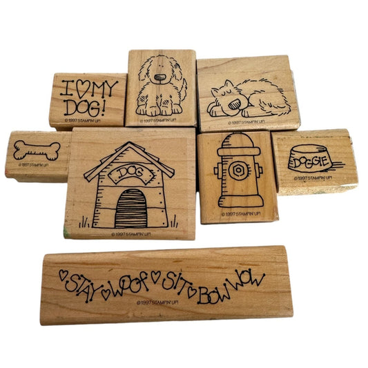 Stampin Up Bow Wow Stamp Set Dog House Fire Hydrant Bone Sleeping Puppy Dog Bowl