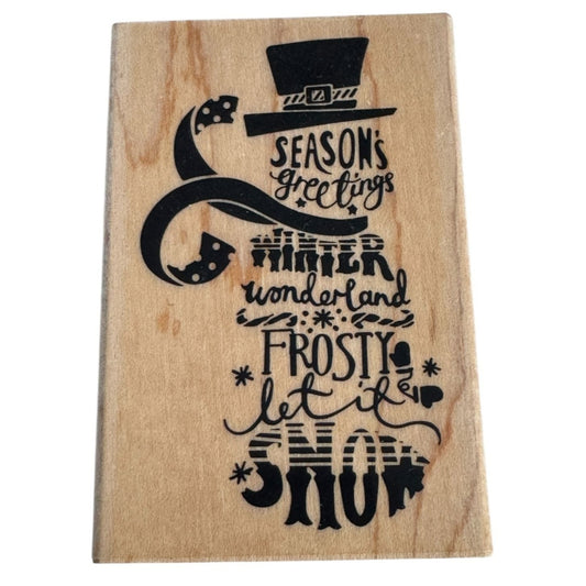 Stampabilities Rubber Stamp Subway Snowman Seasons Greetings Winter Wonderland