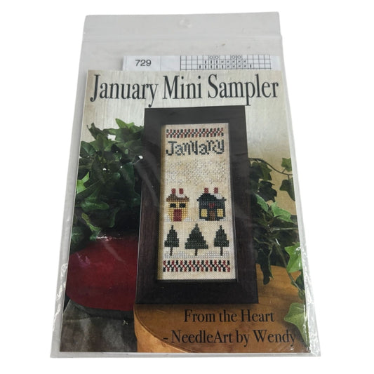 From the Heart January Mini Sampler Cross Stitch Pattern Houses Cottages Trees