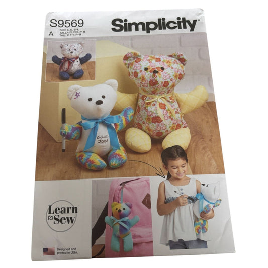 Simplicity Sewing Pattern S9569 Kids Learn To Sew Plush Memory Bears Teddy Toy