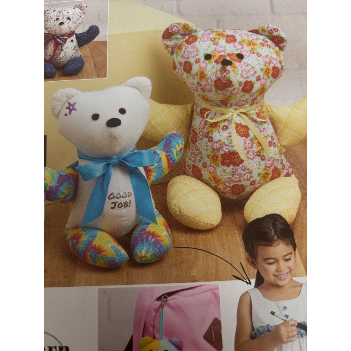 Simplicity Sewing Pattern S9569 Kids Learn To Sew Plush Memory Bears Teddy Toy