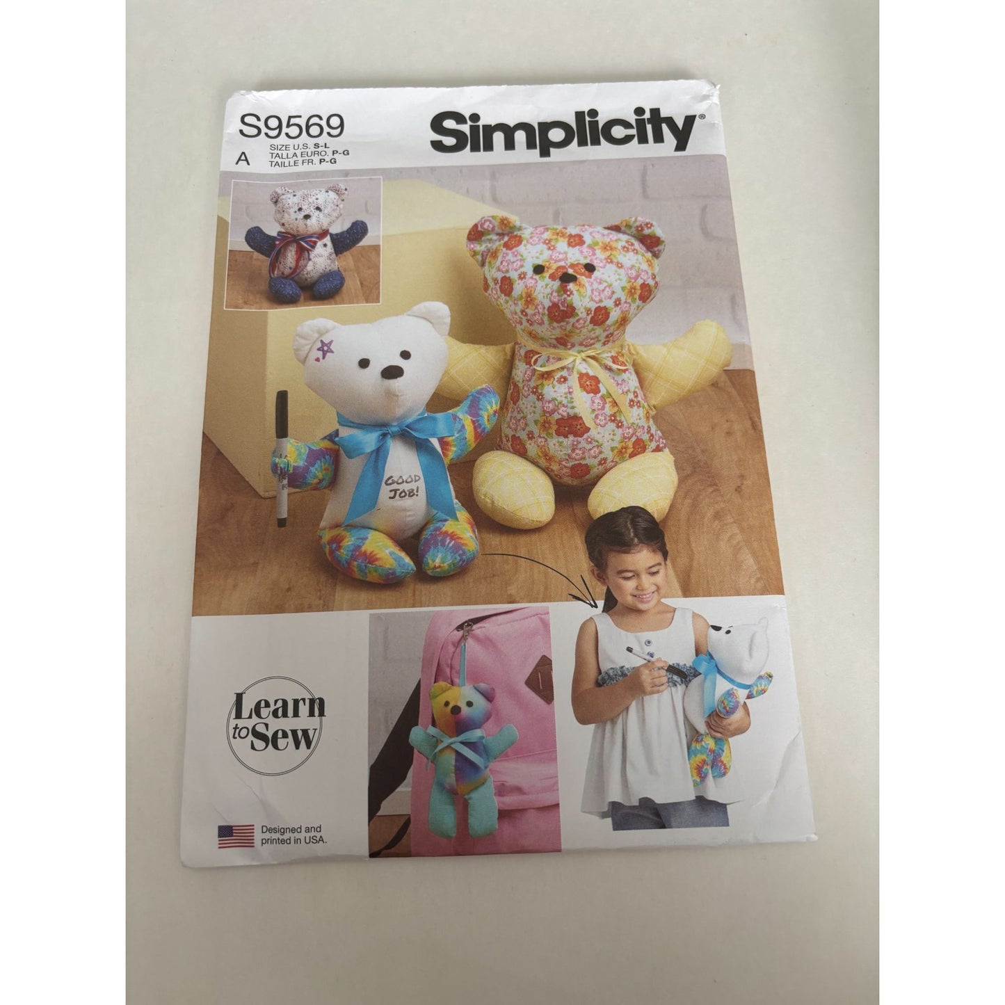 Simplicity Sewing Pattern S9569 Kids Learn To Sew Plush Memory Bears Teddy Toy