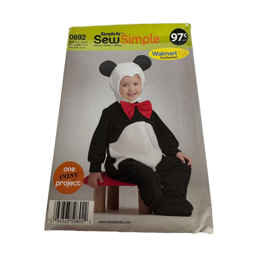 Simplicity Sewing Pattern 0892 Halloween Costume Panda Bear Toddler Size 1/2-4