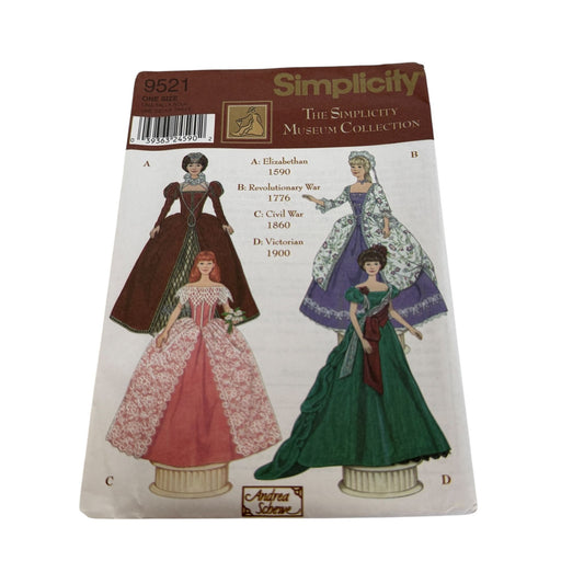 Simplicity Sewing Pattern 9521 Doll Clothes Dress Museum Elizabethan Civil War