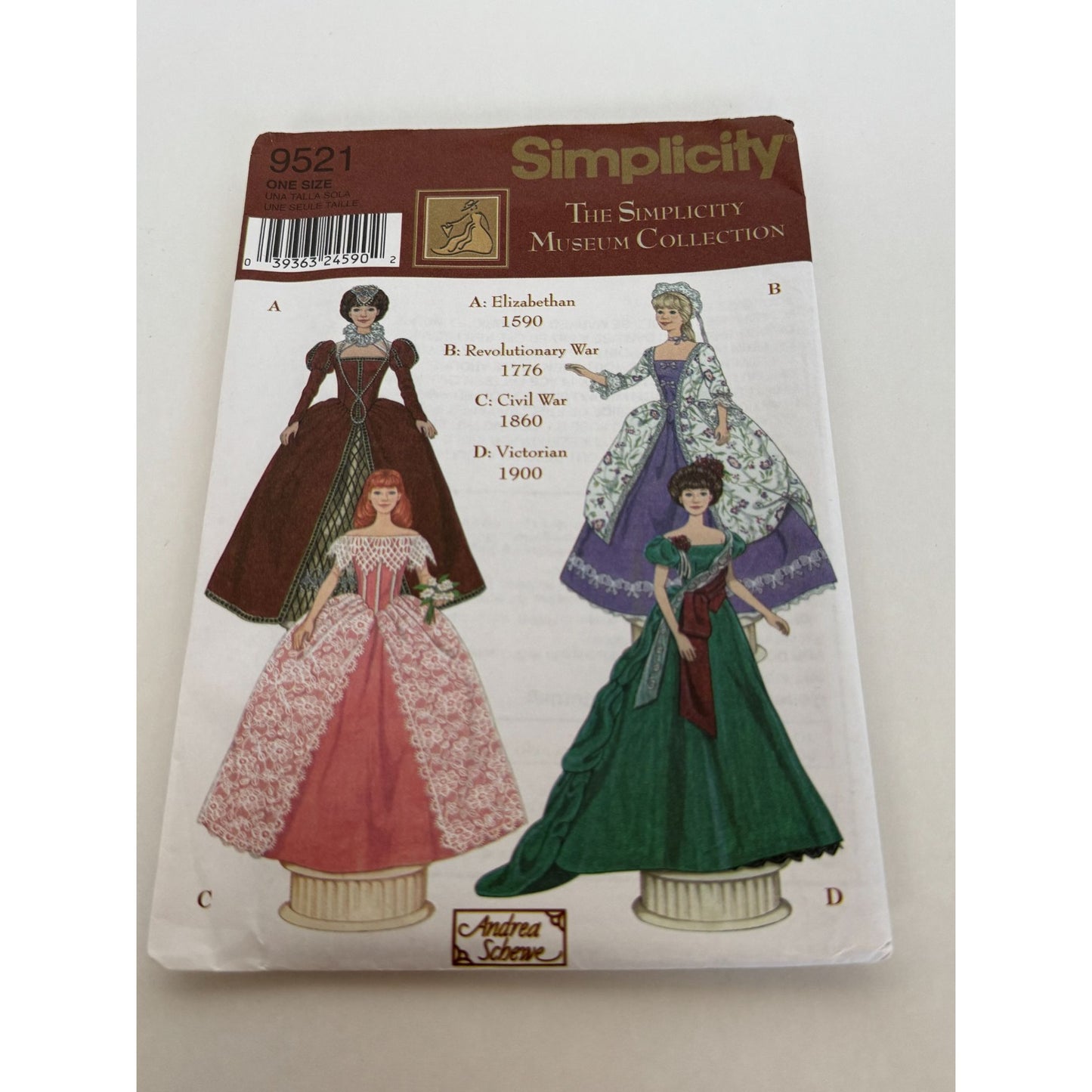 Simplicity Sewing Pattern 9521 Doll Clothes Dress Museum Elizabethan Civil War