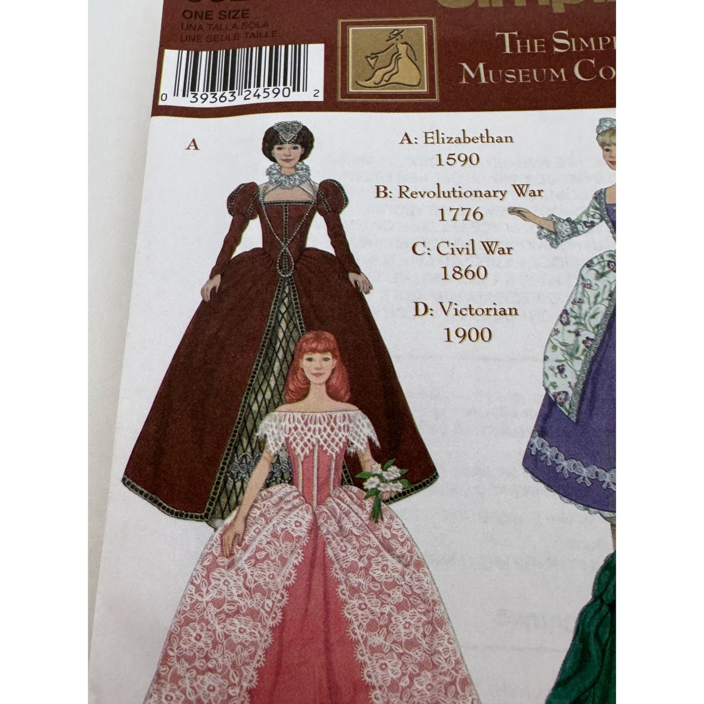 Simplicity Sewing Pattern 9521 Doll Clothes Dress Museum Elizabethan Civil War