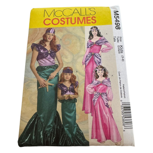 McCalls Sewing Pattern M5498 Mermaid Princess Costumes Halloween Girls 3-8 Uncut