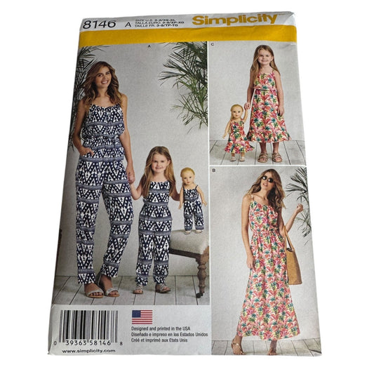 Simplicity Sewing Pattern 8146 Mother Daughter Doll Outfits Sun Dress Jumpsuit