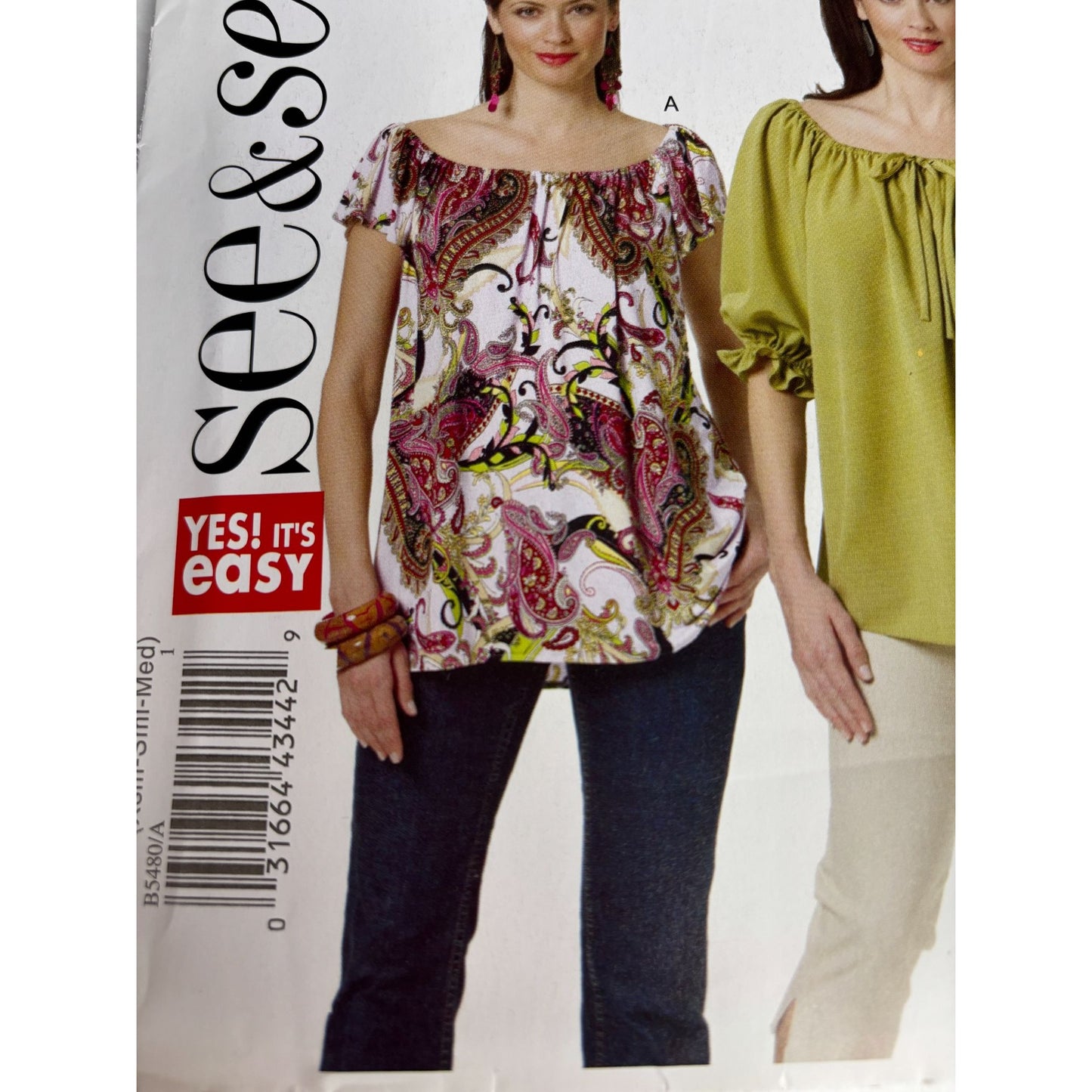 Butterick Sewing Pattern B5480 Top Shirt S M Boat Neck Summer Easy Uncut Loose